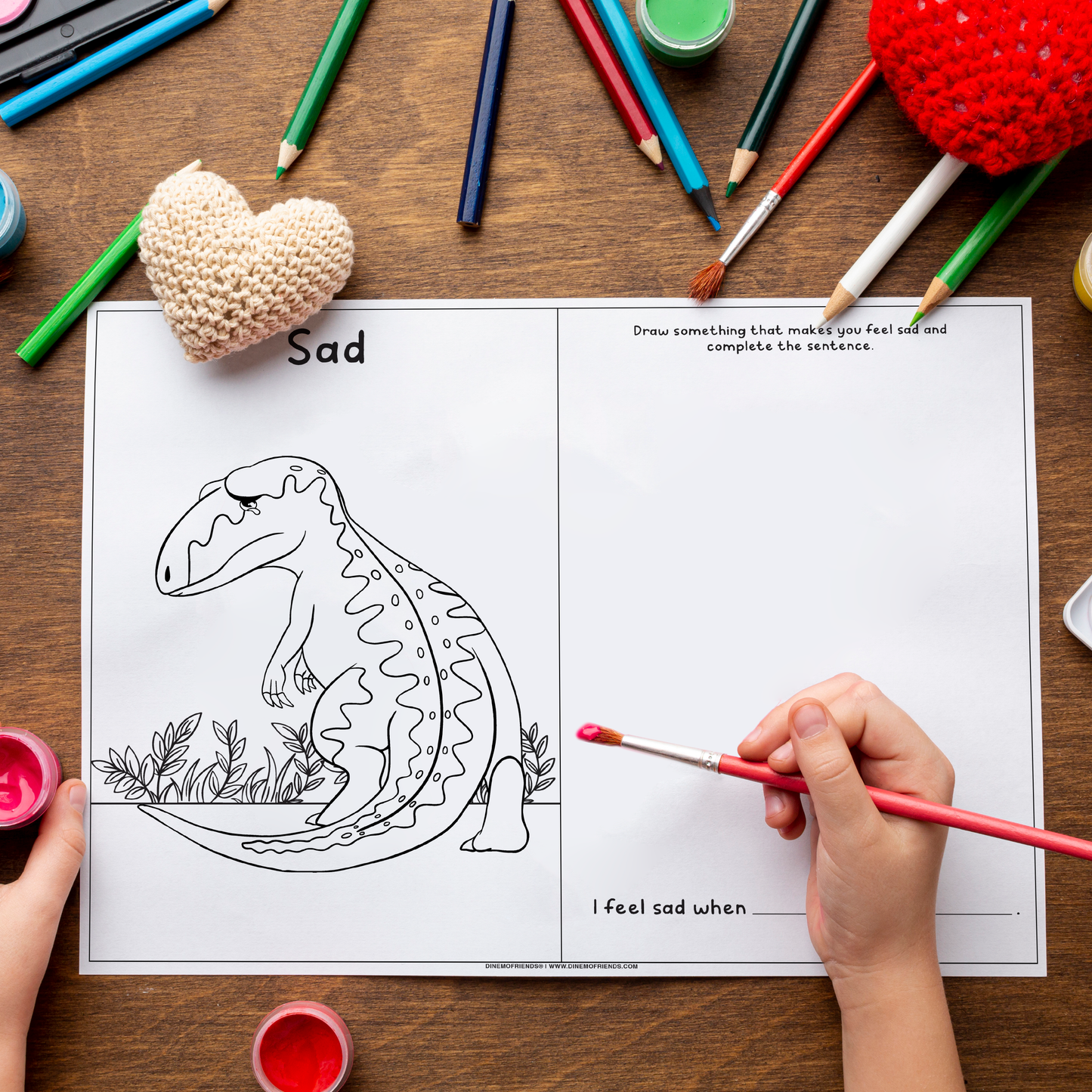 Sad Dino Coloring & Activity Page