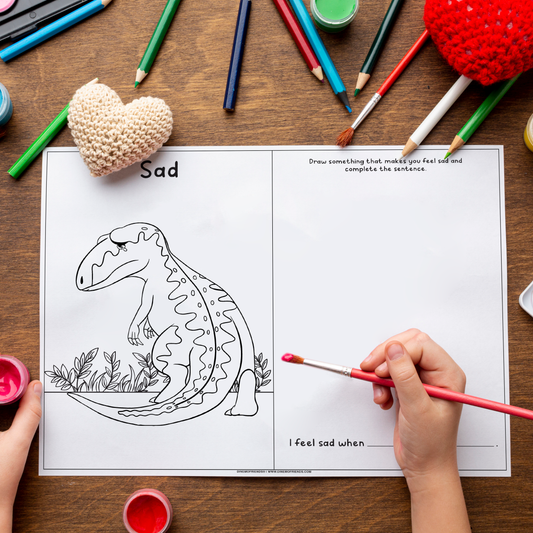 Sad Dino Coloring & Activity Page